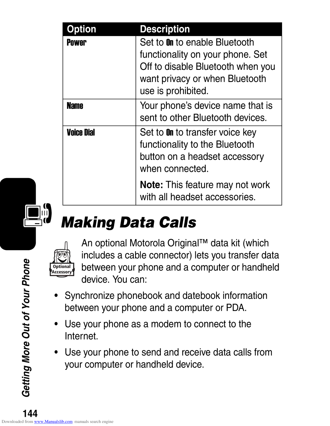 Motorola A845 3G manual Making Data Calls, 144 