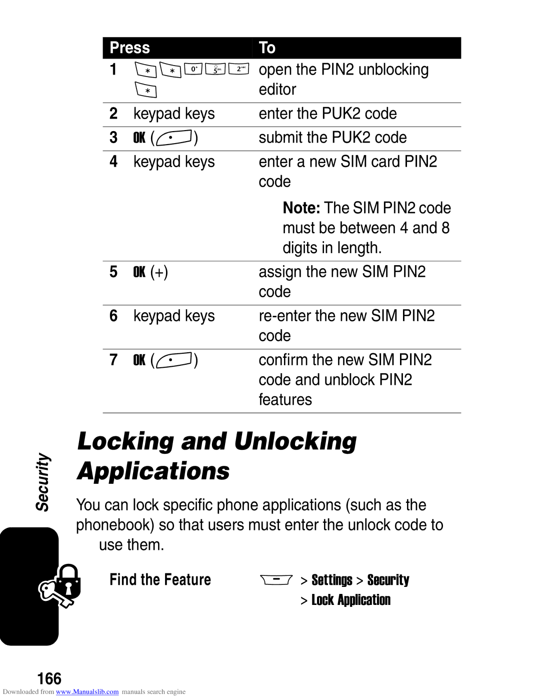 Motorola A845 3G manual Locking and Unlocking Applications, 166 