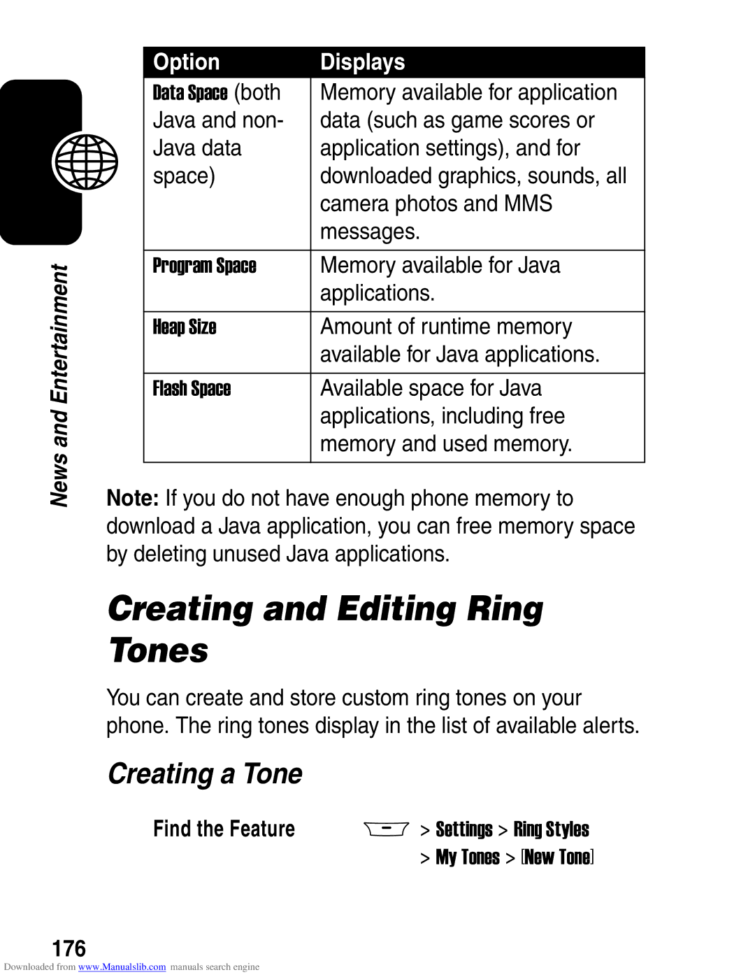 Motorola A845 3G manual Creating and Editing Ring Tones, Creating a Tone, 176 