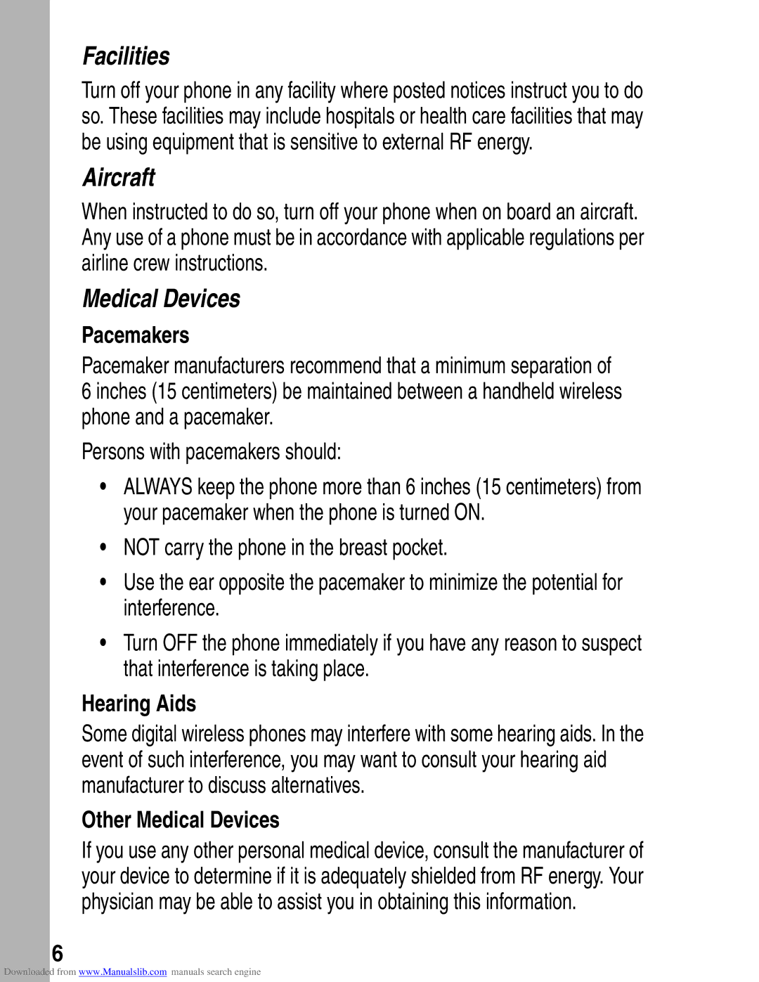 Motorola A845 3G manual Facilities, Aircraft, Medical Devices 