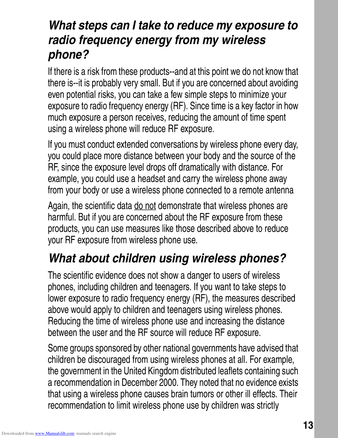 Motorola A845 3G manual What about children using wireless phones? 