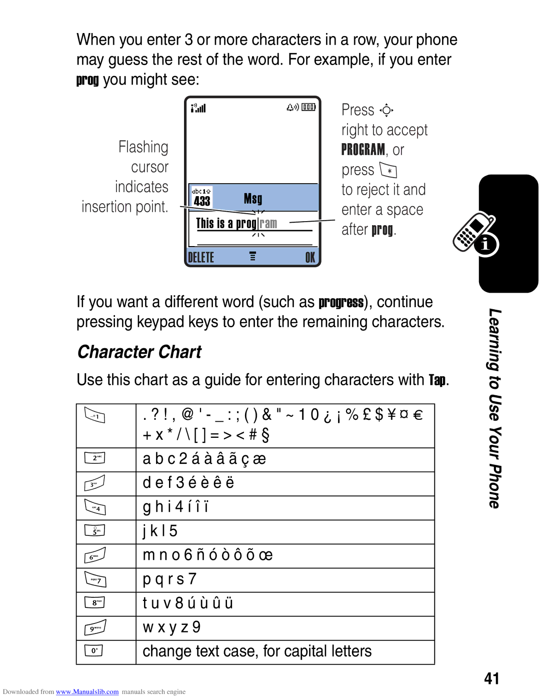 Motorola A845 3G manual Character Chart 