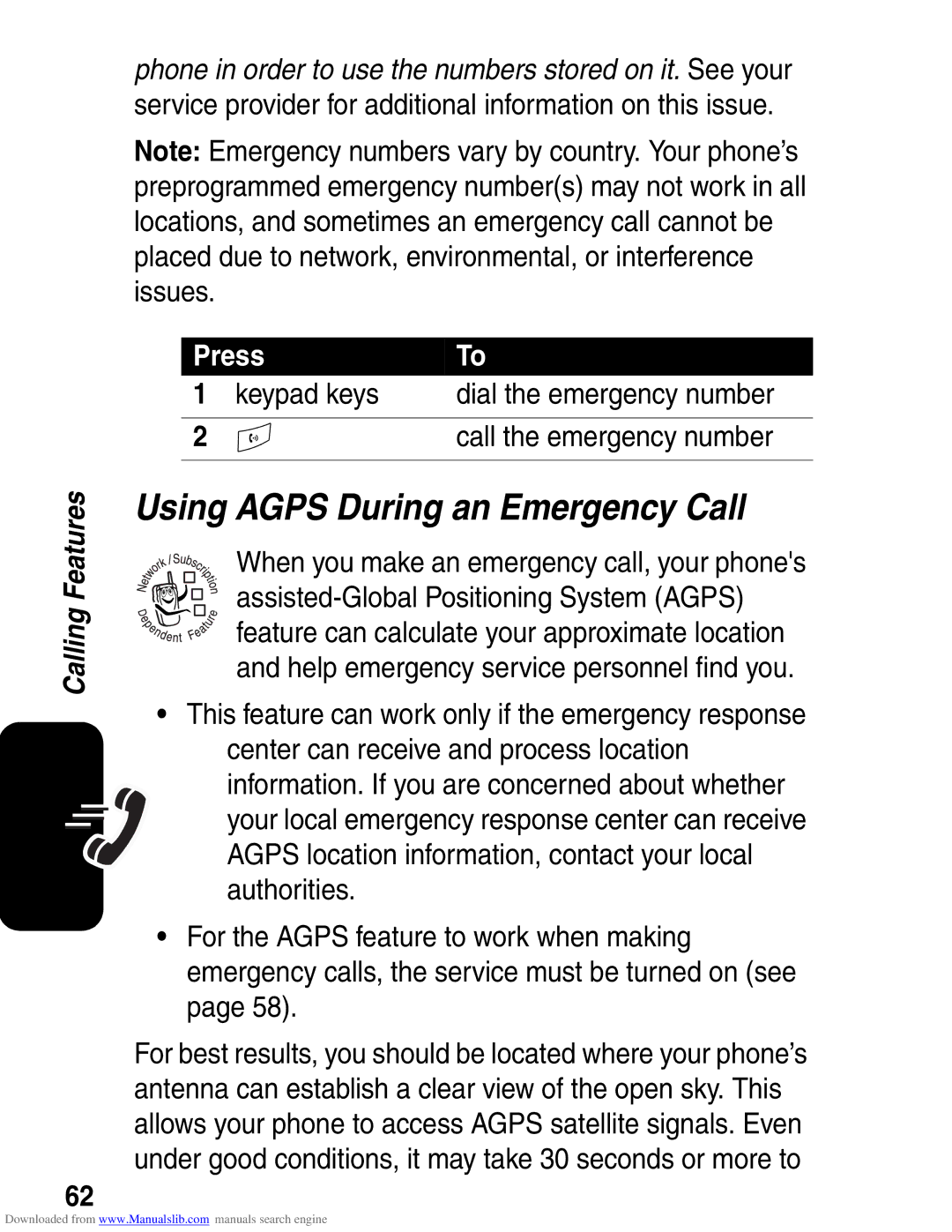 Motorola A845 3G manual Using Agps During an Emergency Call, Call the emergency number 