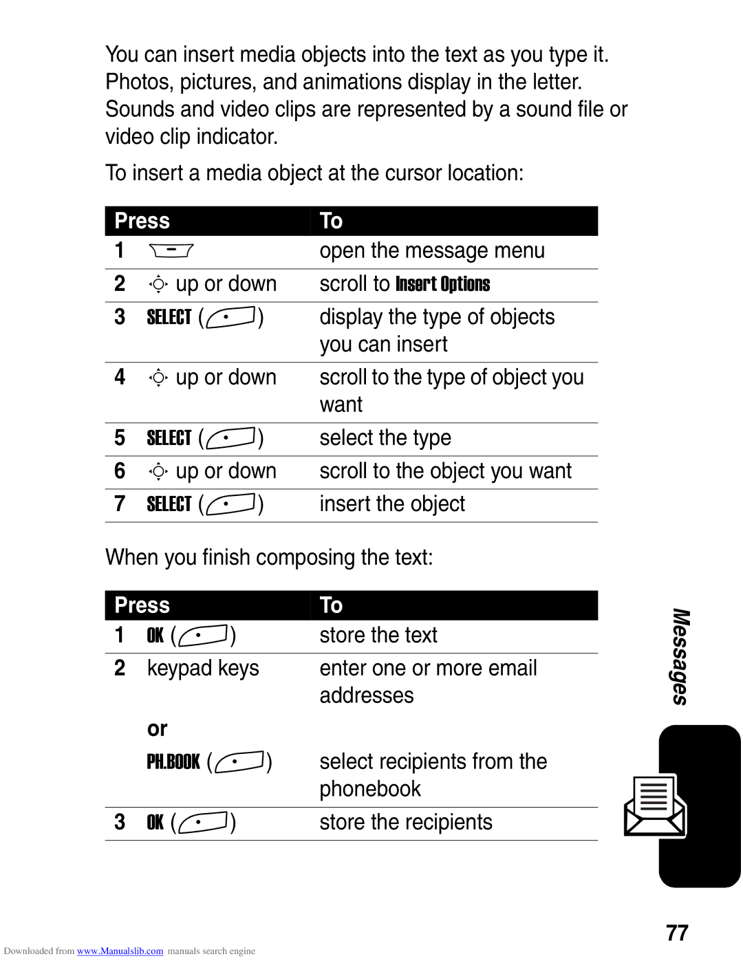 Motorola A845 3G manual Open the message menu, Display the type of objects, When you finish composing the text 