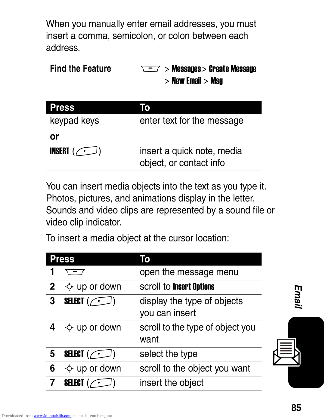 Motorola A845 3G manual New Email Msg 