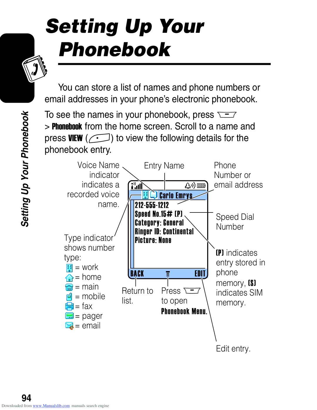 Motorola A845 3G manual Setting Up Your Phonebook 