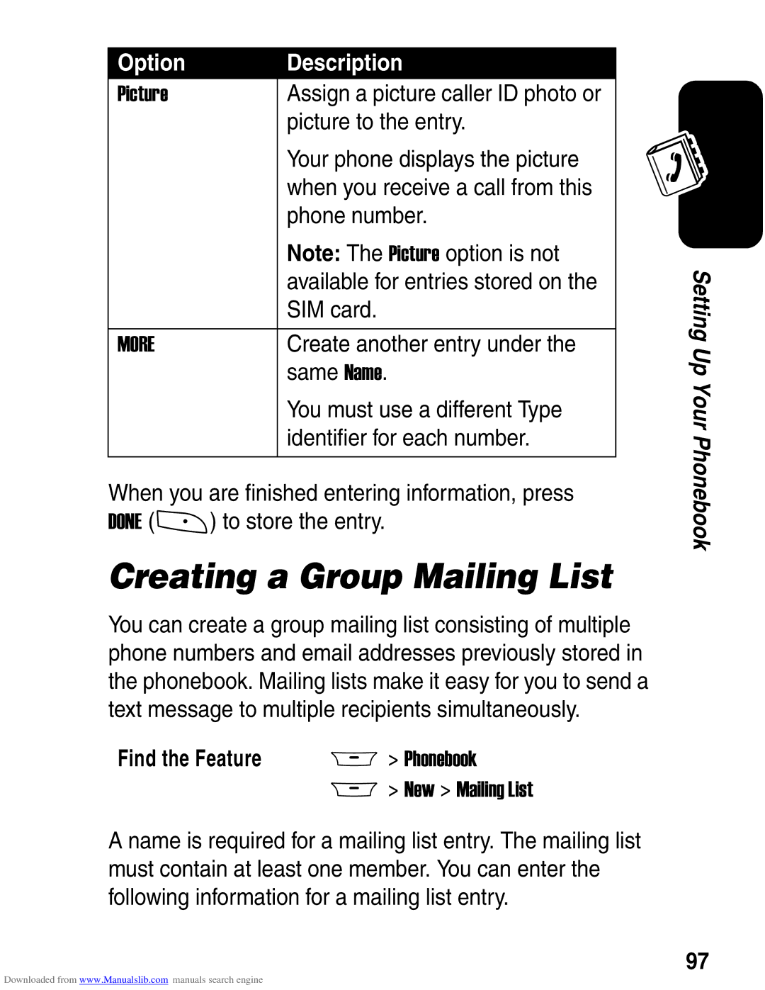 Motorola A845 3G manual Creating a Group Mailing List 