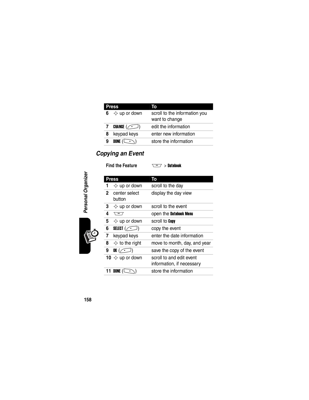 Motorola A845 manual Copying an Event, 158 