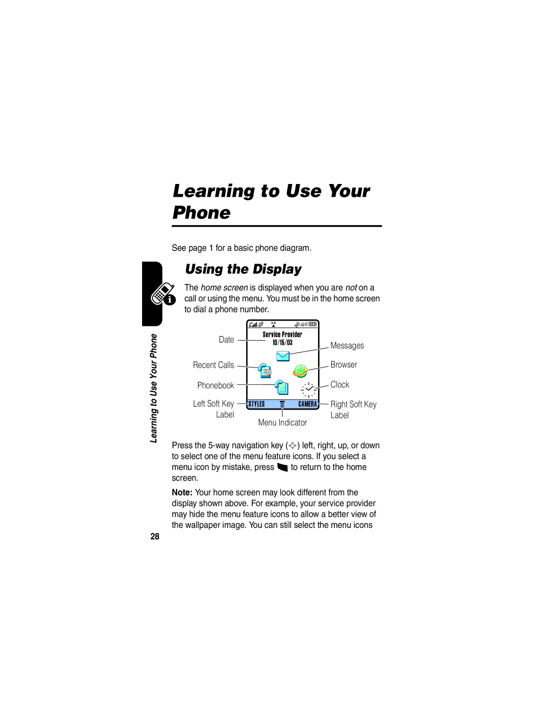 Motorola A845 manual Learning to Use Your Phone, Using the Display 