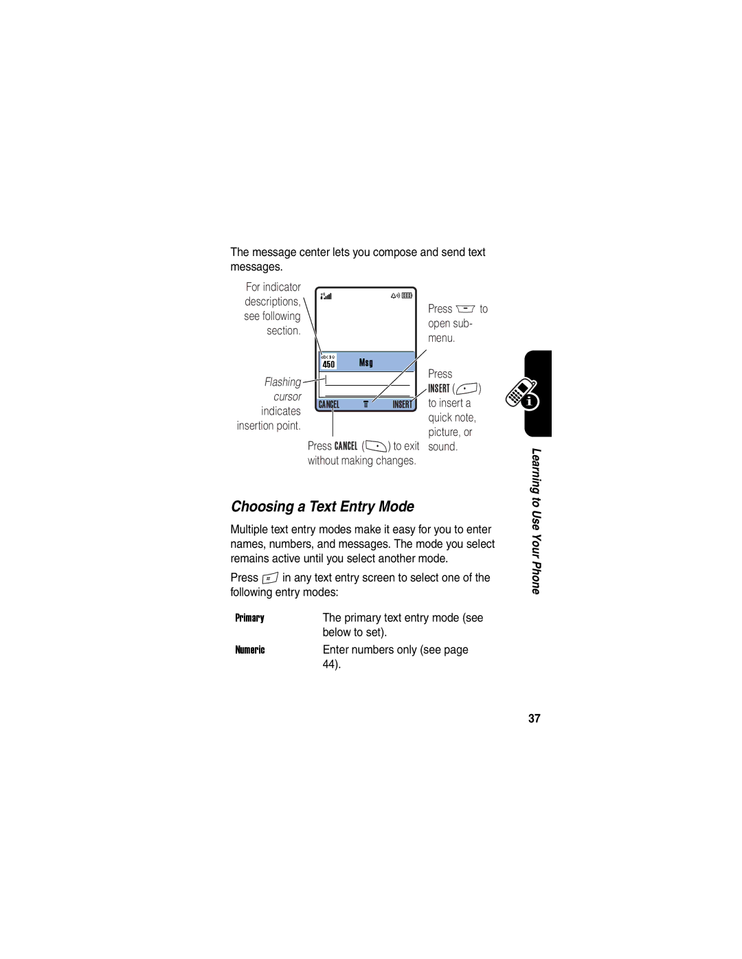 Motorola A845 manual Choosing a Text Entry Mode 