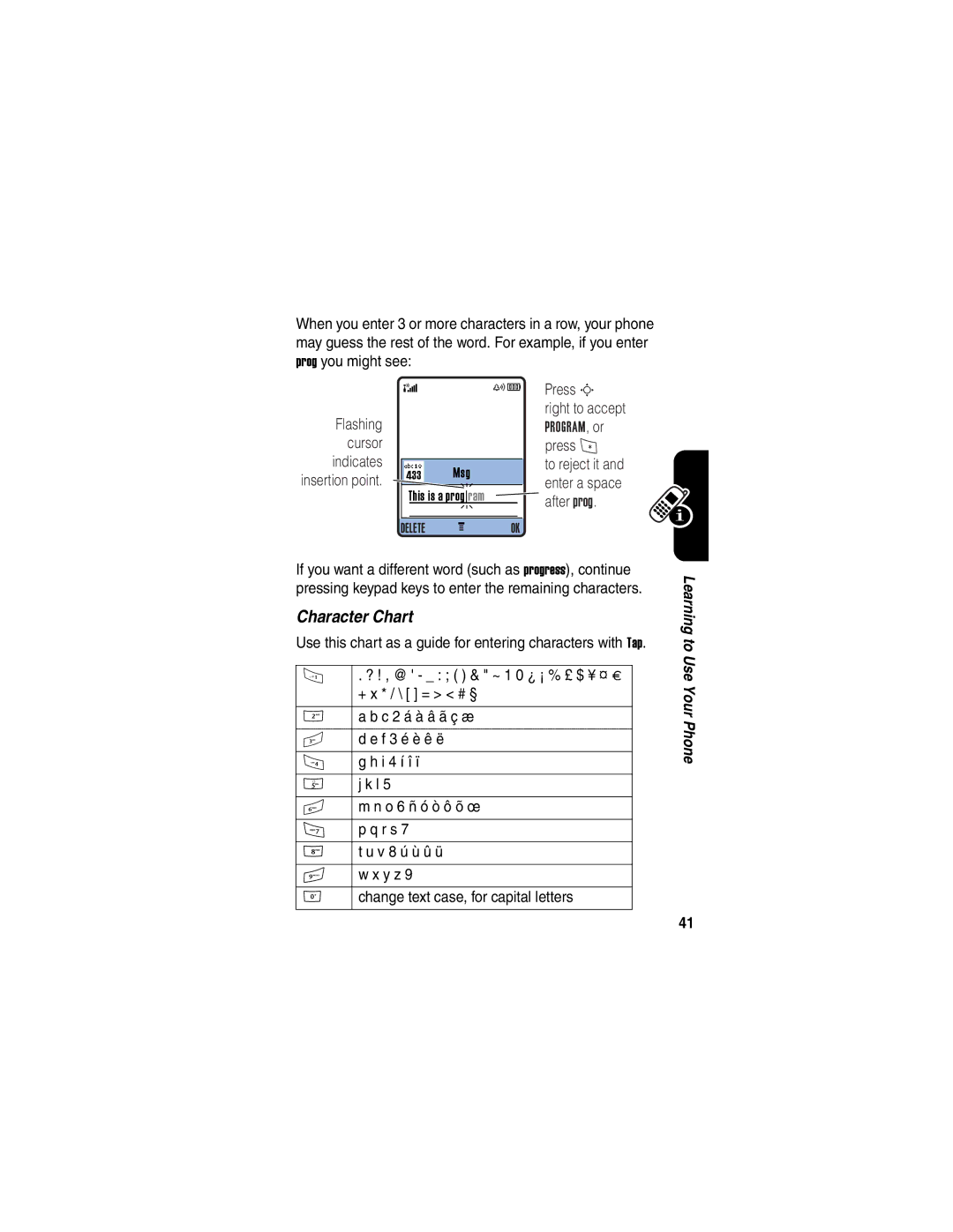 Motorola A845 manual Character Chart 