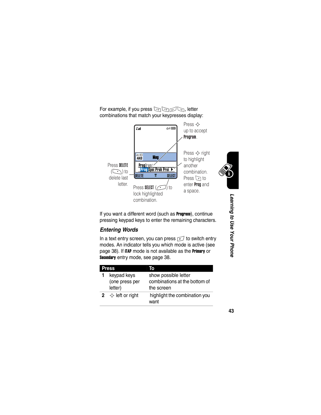 Motorola A845 manual Entering Words 