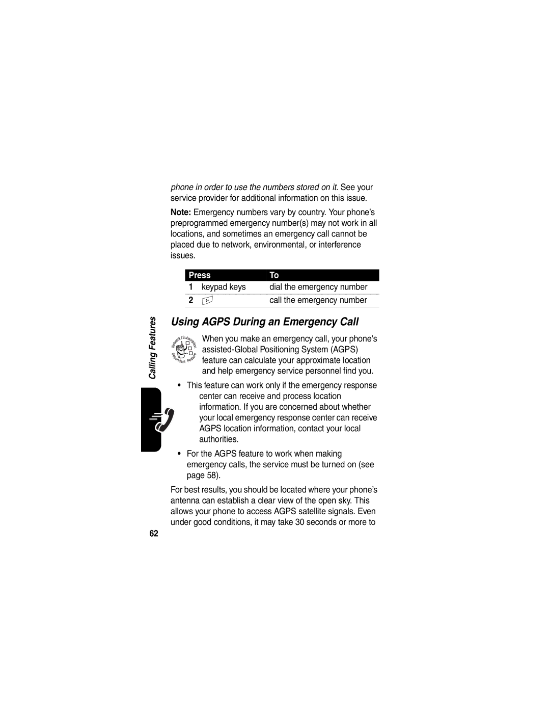 Motorola A845 manual Using Agps During an Emergency Call, When you make an emergency call, your phones 