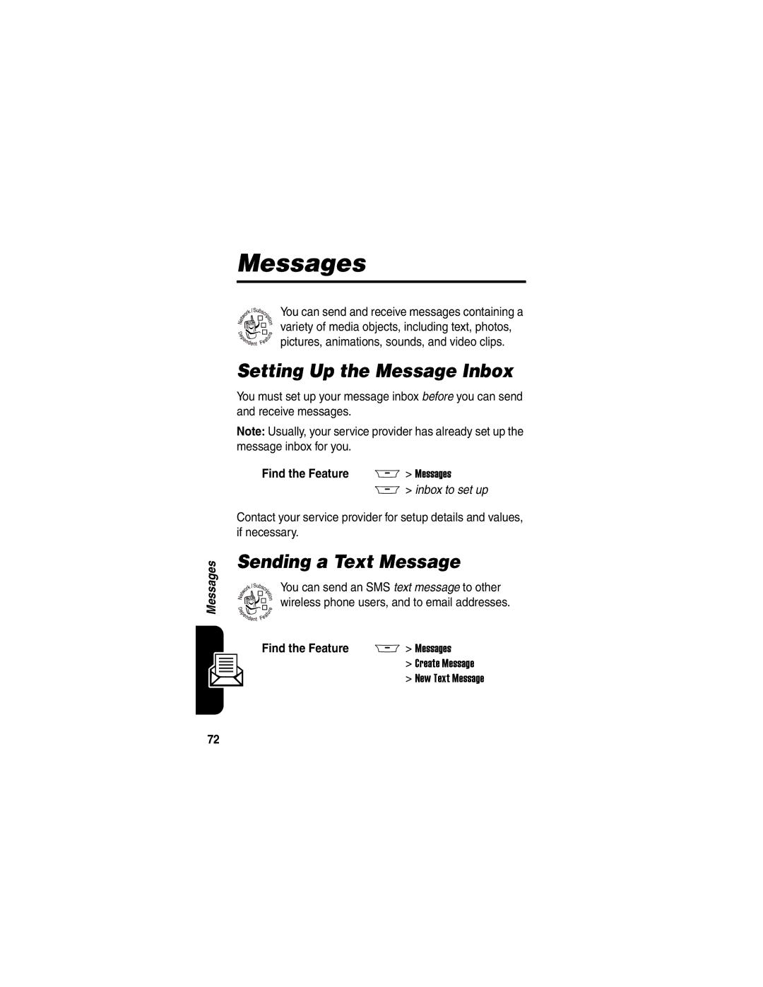 Motorola A845 manual Messages, Setting Up the Message Inbox, Sending a Text Message 