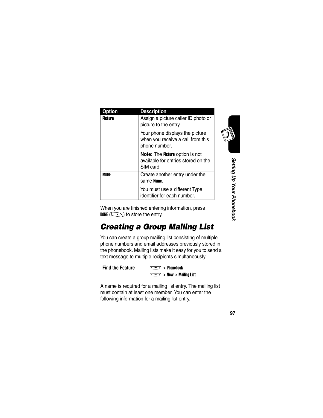 Motorola A845 manual Creating a Group Mailing List 