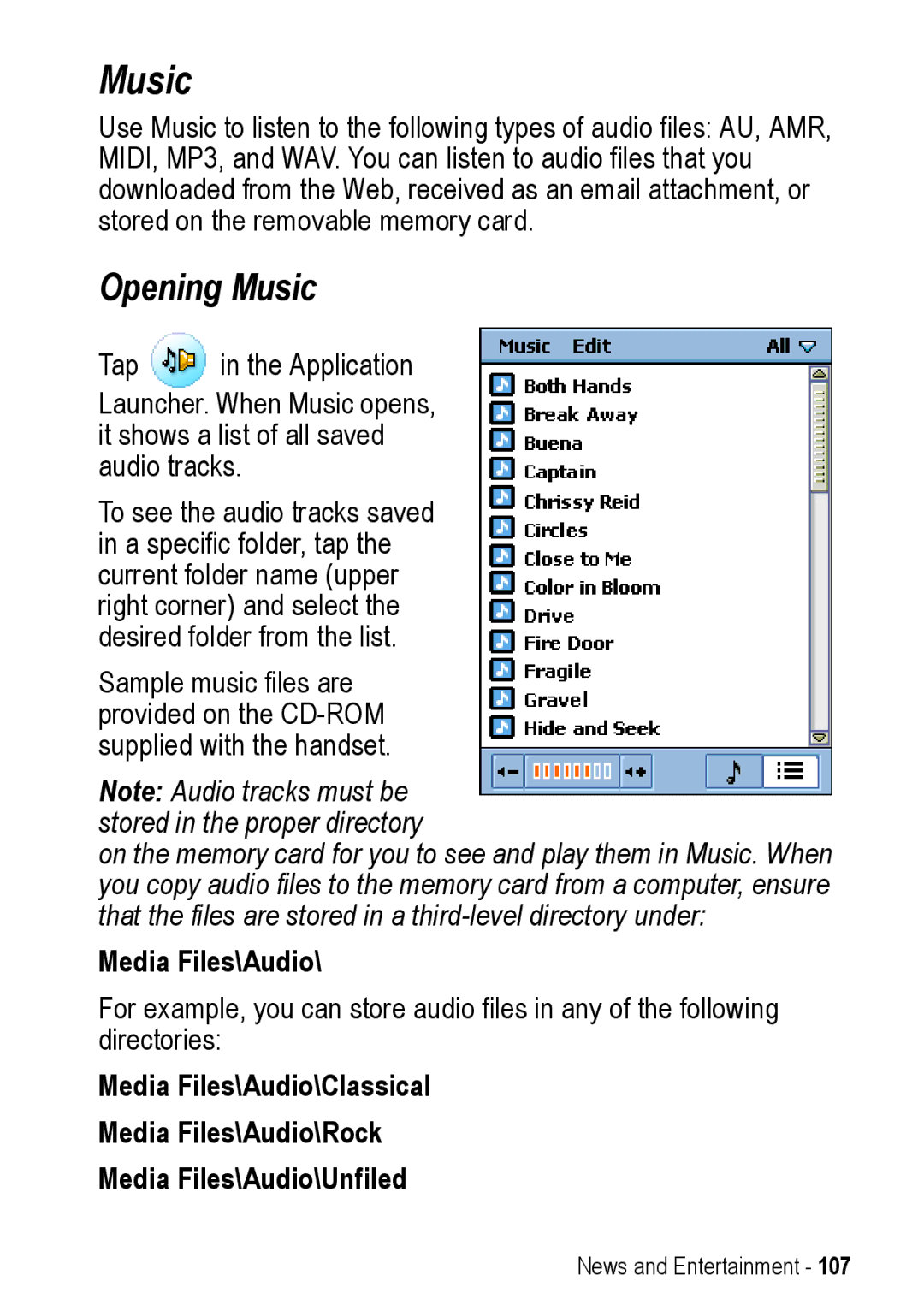 Motorola A925 manual Opening Music, Media Files\Audio 