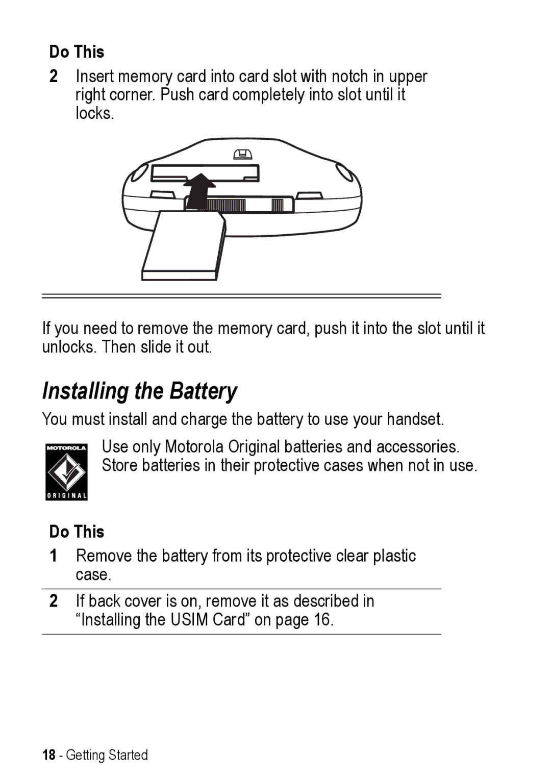 Motorola A925 manual Installing the Battery 