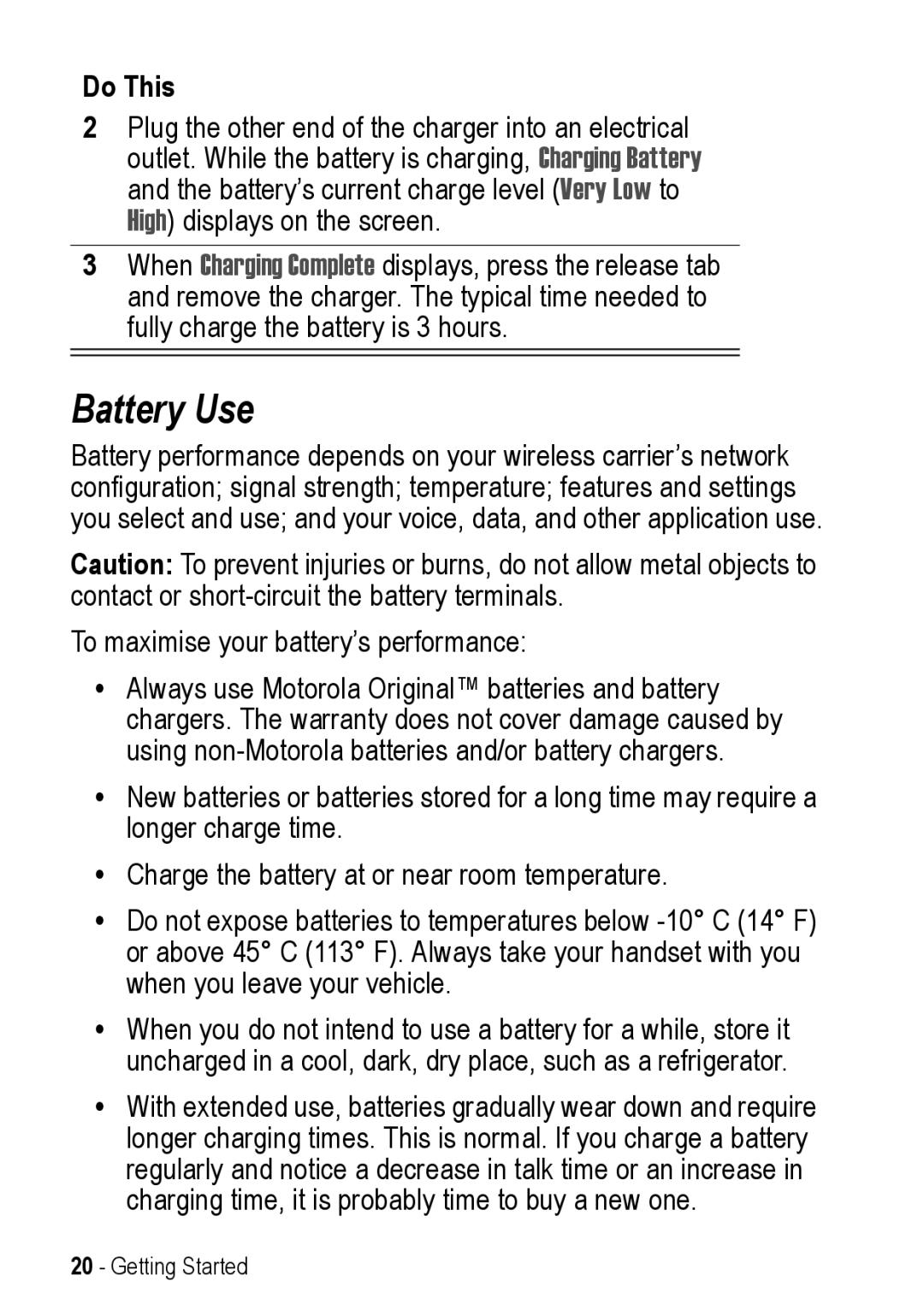 Motorola A925 manual Battery Use 