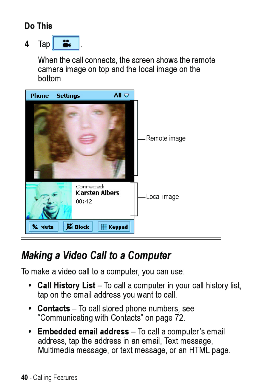 Motorola A925 manual Making a Video Call to a Computer 