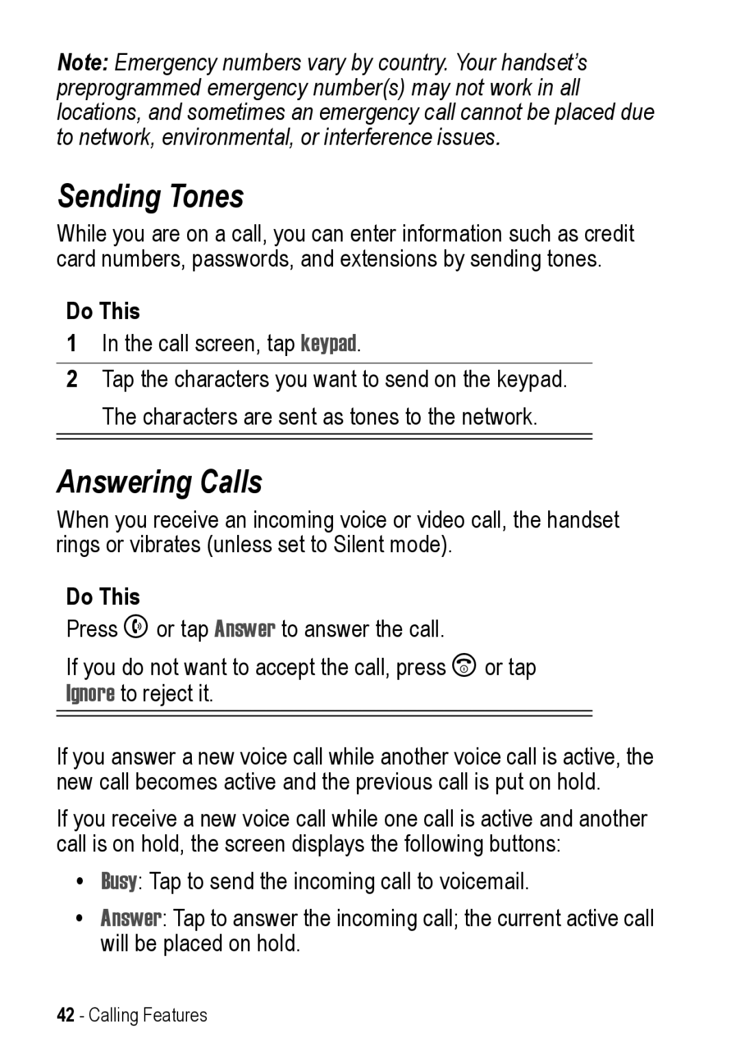 Motorola A925 manual Sending Tones, Answering Calls 