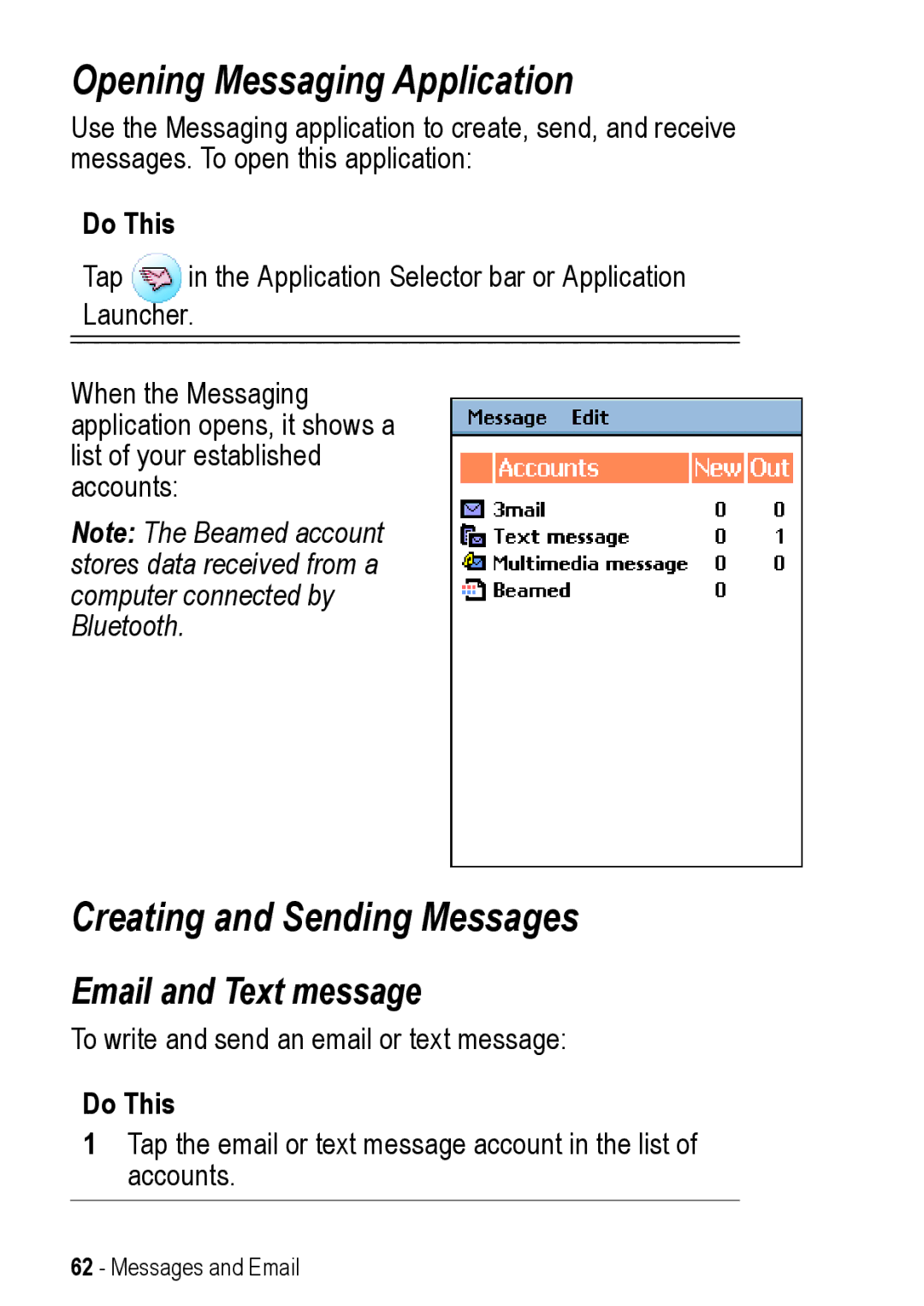 Motorola A925 manual Opening Messaging Application, Creating and Sending Messages, Email and Text message 