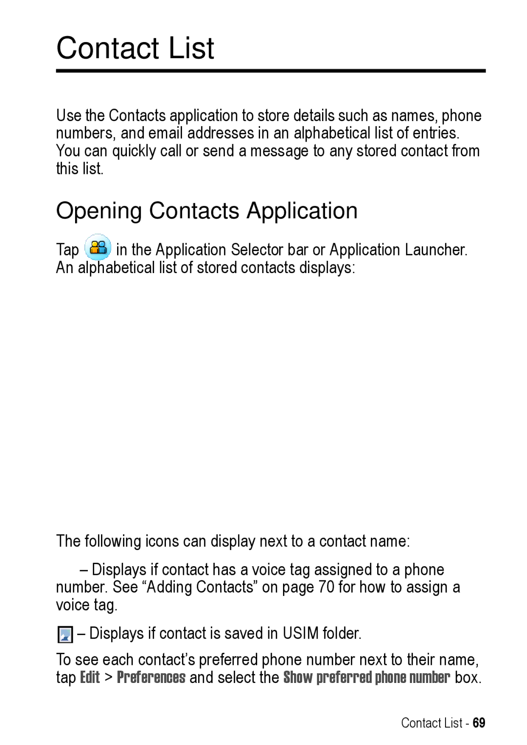 Motorola A925 manual Contact List, Opening Contacts Application 