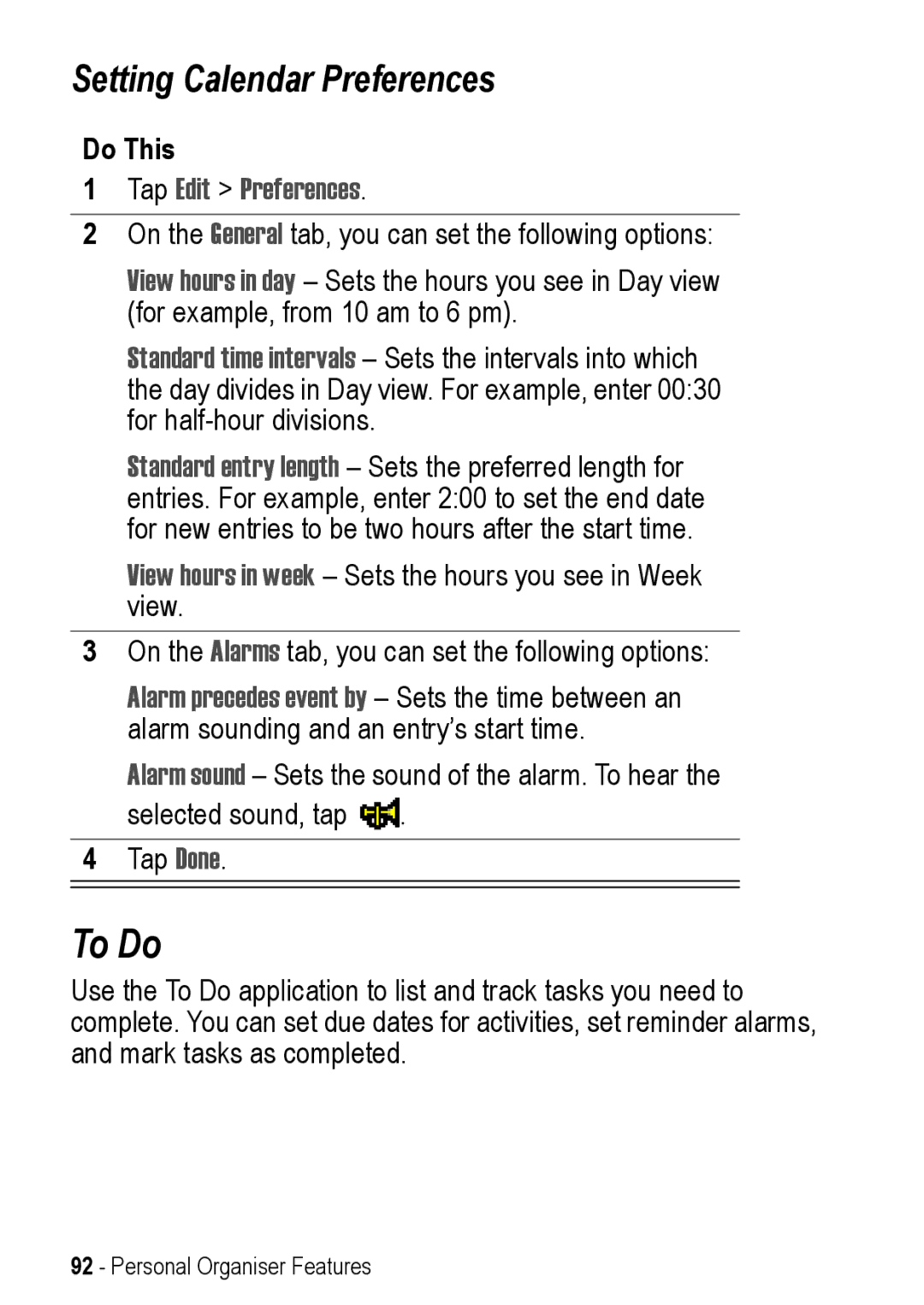 Motorola A925 manual To Do, Setting Calendar Preferences 