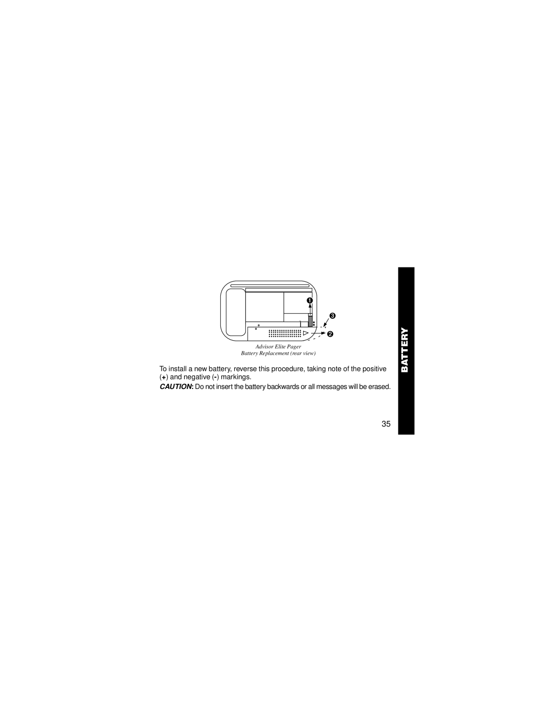 Motorola manual Advisor Elite Pager Battery Replacement rear view 