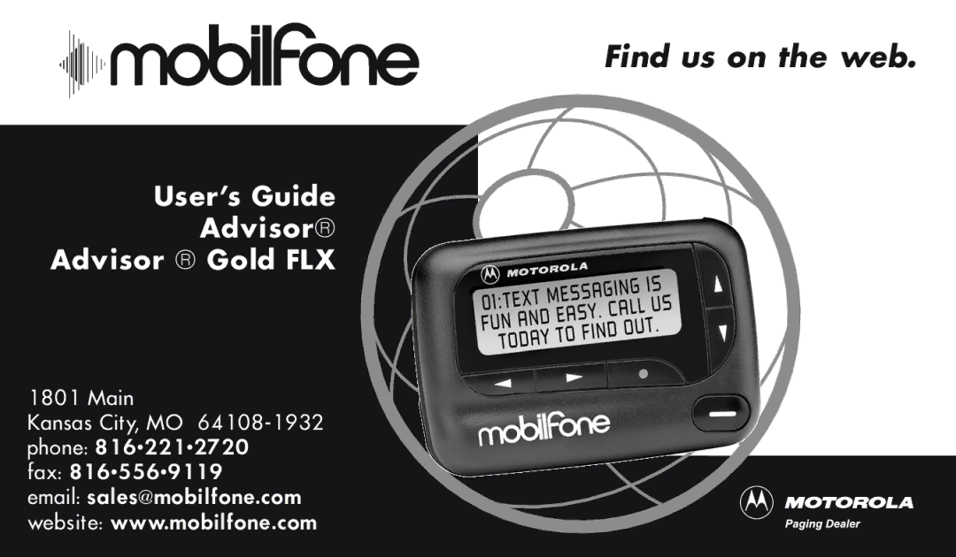 Motorola ADVISOR Gold FLX manual Find us on the web 