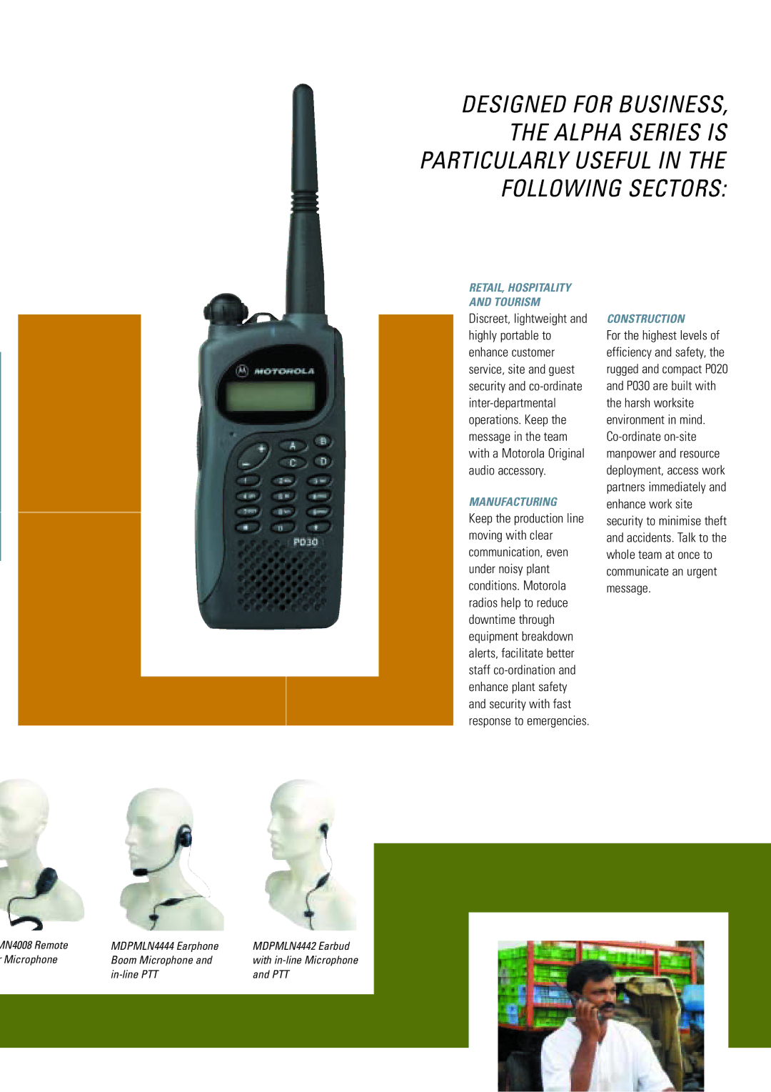 Motorola ALPHA SERIES manual Manufacturing, Construction 