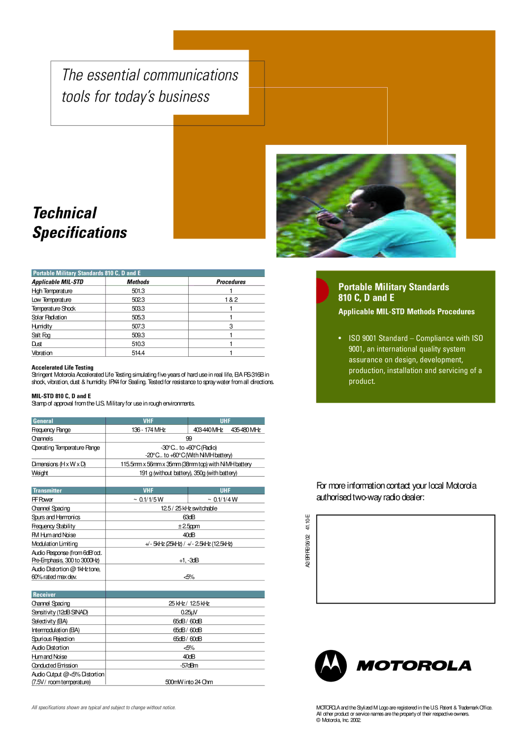 Motorola ALPHA SERIES manual Technical Specifications 