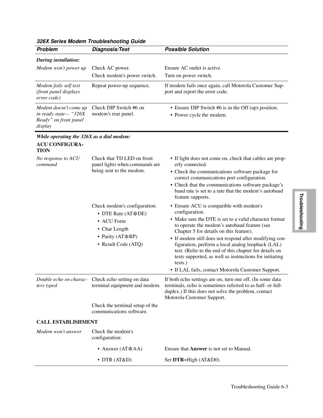 Motorola 326X V.34, and V.32bis, V.34-SDC manual Call Establishment 