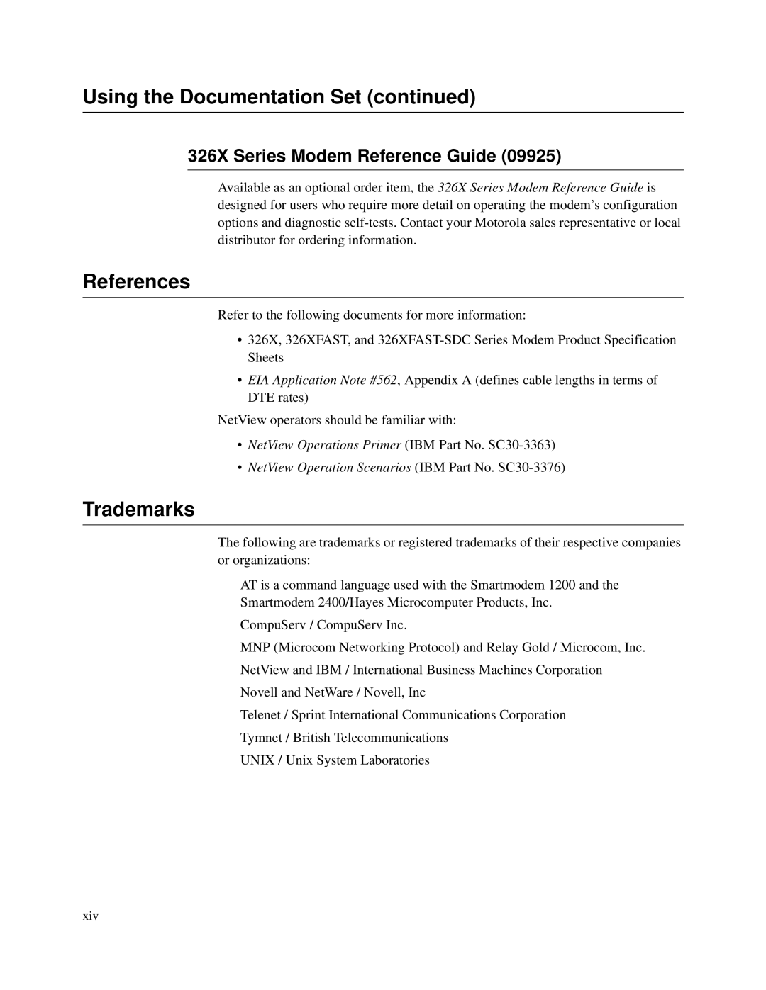 Motorola 326X V.34, and V.32bis, V.34-SDC manual References, Trademarks, 326X Series Modem Reference Guide 