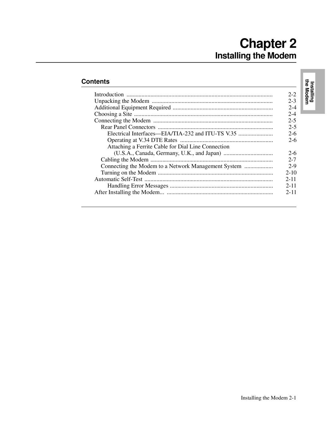 Motorola 326X V.34, and V.32bis, V.34-SDC manual Chapter, Installing the Modem 