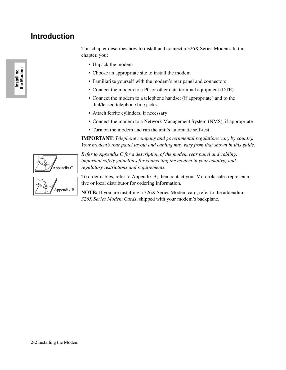 Motorola and V.32bis, V.34-SDC, 326X V.34 manual Appendix C Appendix B 