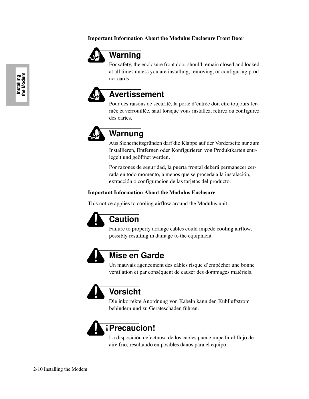 Motorola 326X V.34, and V.32bis, V.34-SDC manual Important Information About the Modulus Enclosure Front Door 