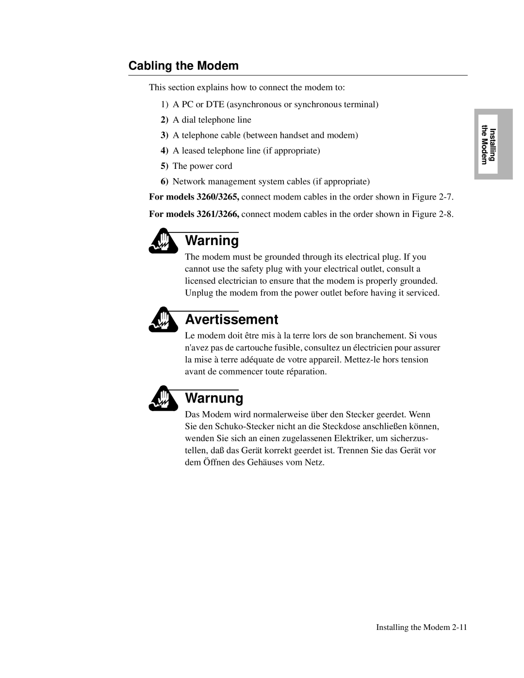 Motorola and V.32bis, V.34-SDC, 326X V.34 manual Cabling the Modem 