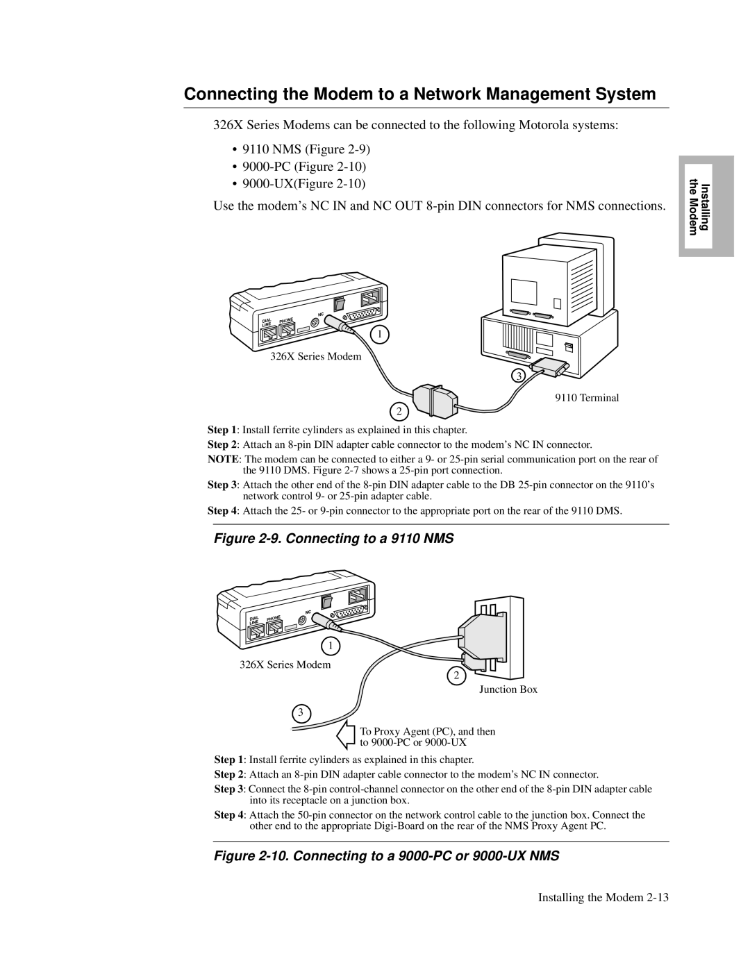 Motorola 326X V.34, and V.32bis, V.34-SDC Connecting the Modem to a Network Management System, Connecting to a 9110 NMS 