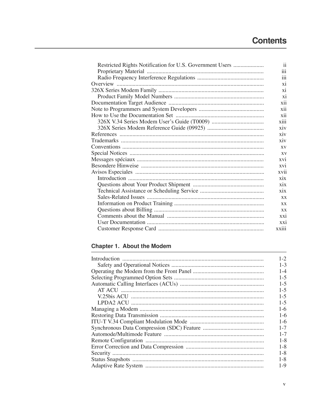 Motorola 326X V.34, and V.32bis, V.34-SDC manual Contents 