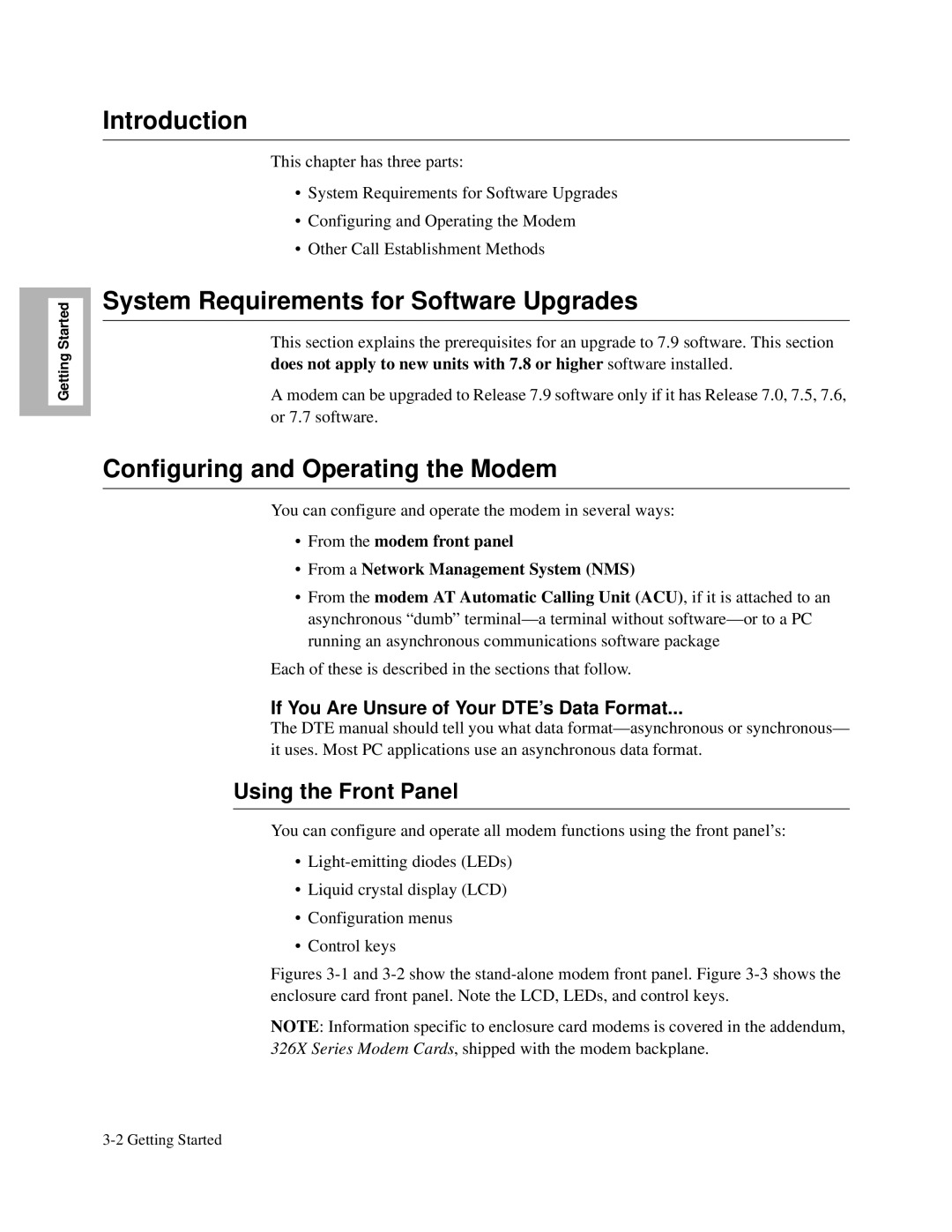 Motorola V.34-SDC System Requirements for Software Upgrades, Configuring and Operating the Modem, Using the Front Panel 