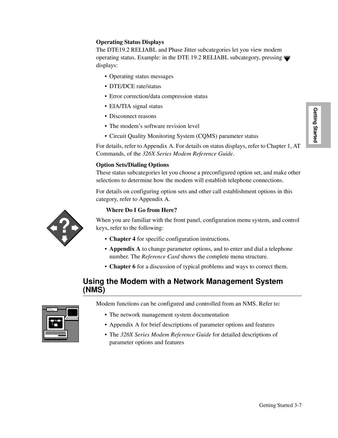 Motorola and V.32bis, V.34-SDC, 326X V.34 Using the Modem with a Network Management System NMS, Operating Status Displays 