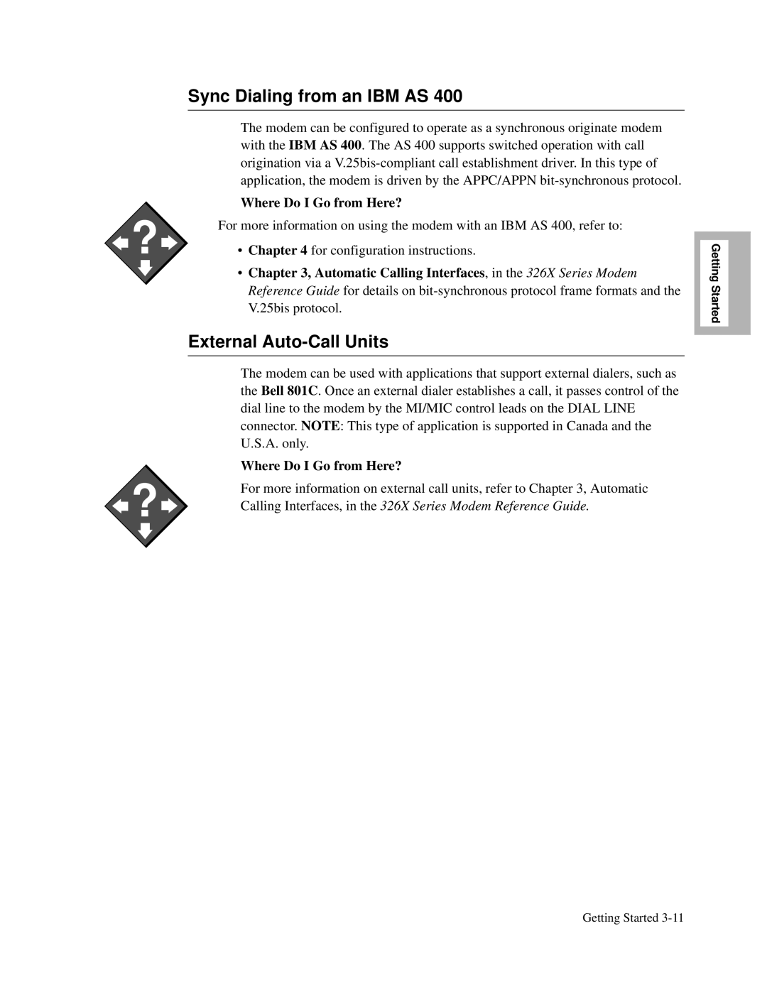 Motorola V.34-SDC, and V.32bis, 326X V.34 manual Sync Dialing from an IBM AS, External Auto-Call Units 