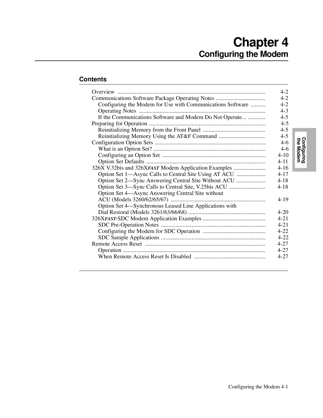 Motorola and V.32bis, V.34-SDC, 326X V.34 Configuring the Modem, Option Set 4-Synchronous Leased Line Applications with 