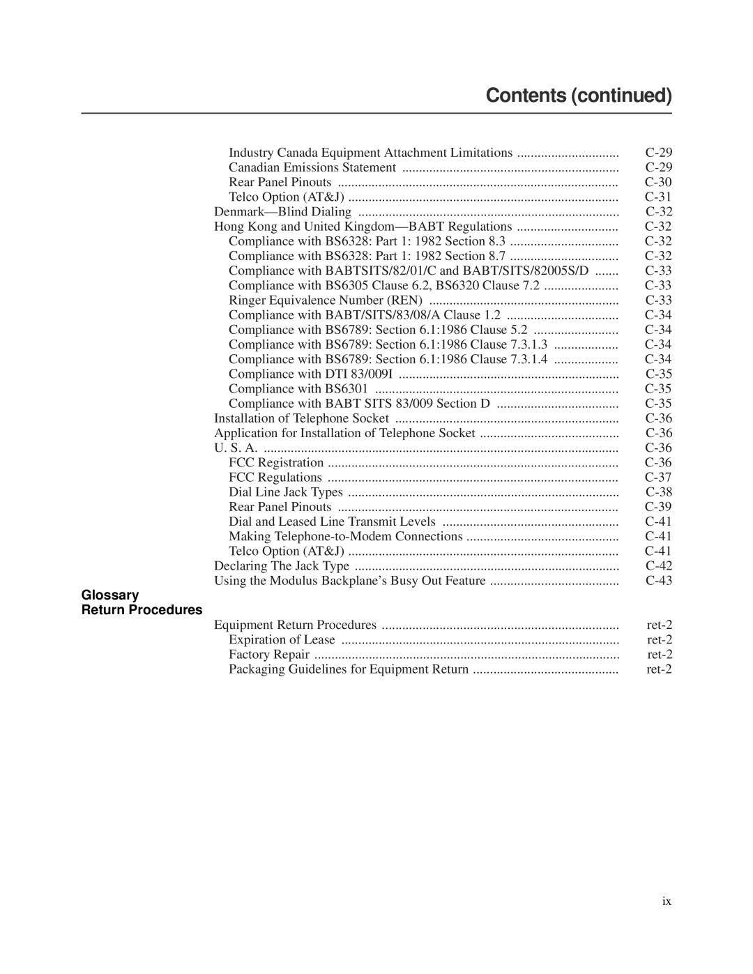 Motorola and V.32bis, V.34-SDC, 326X V.34 manual Glossary Return Procedures 