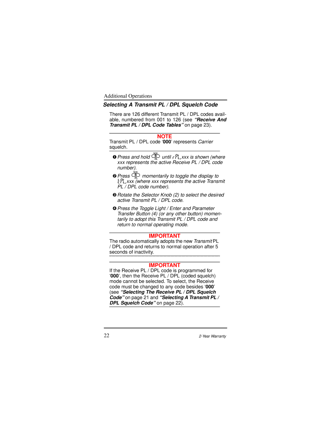 Motorola AP 73 user manual Selecting a Transmit PL / DPL Squelch Code, ➋P ress 