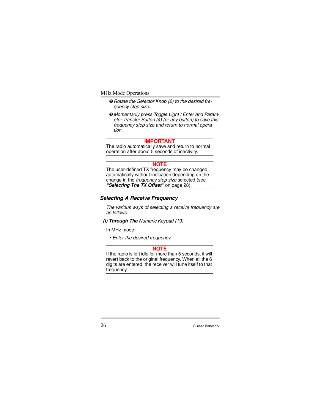 Motorola AP 73 user manual Selecting a Receive Frequency, Enter the desired frequency 