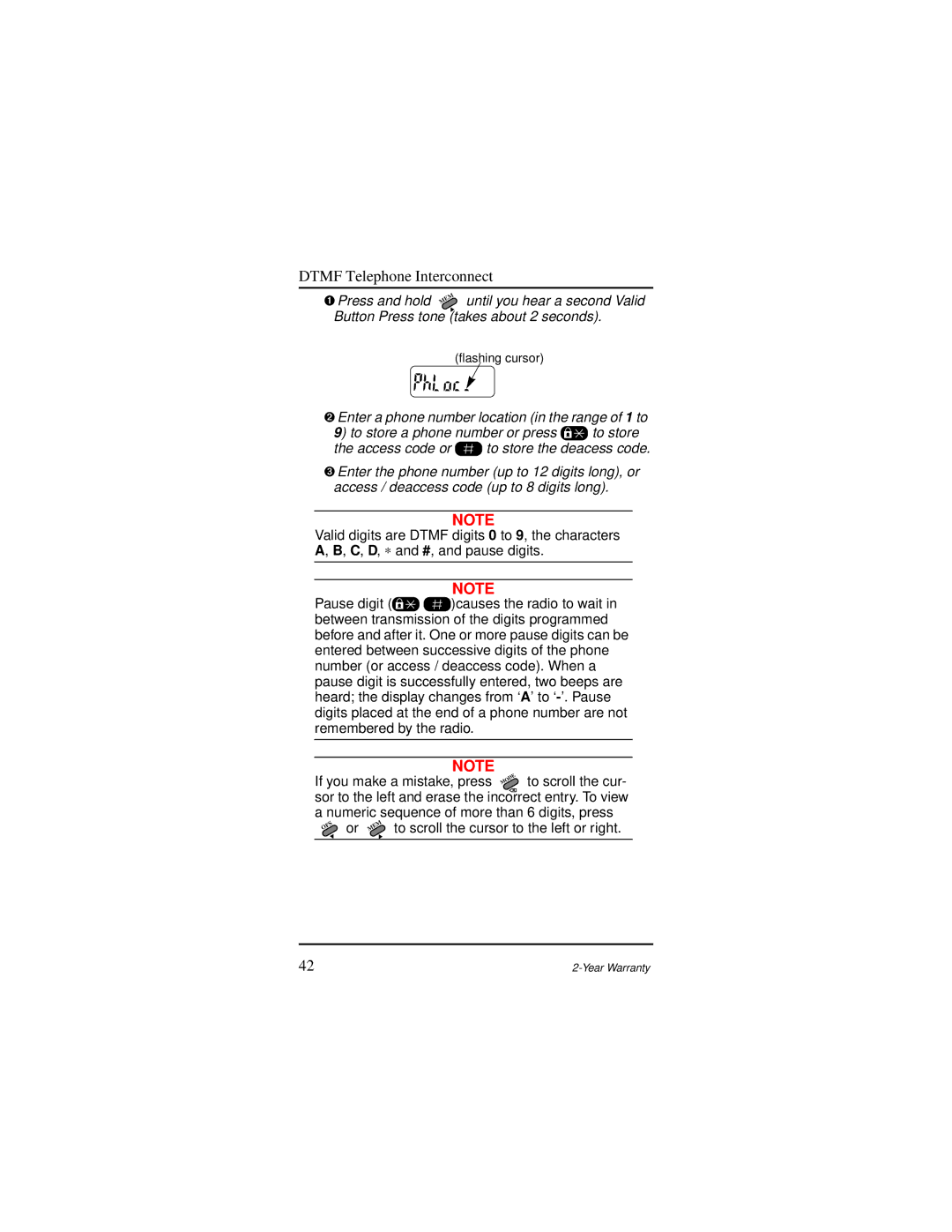 Motorola AP 73 user manual If you make a mistake, press, To scroll the cursor to the left or right 