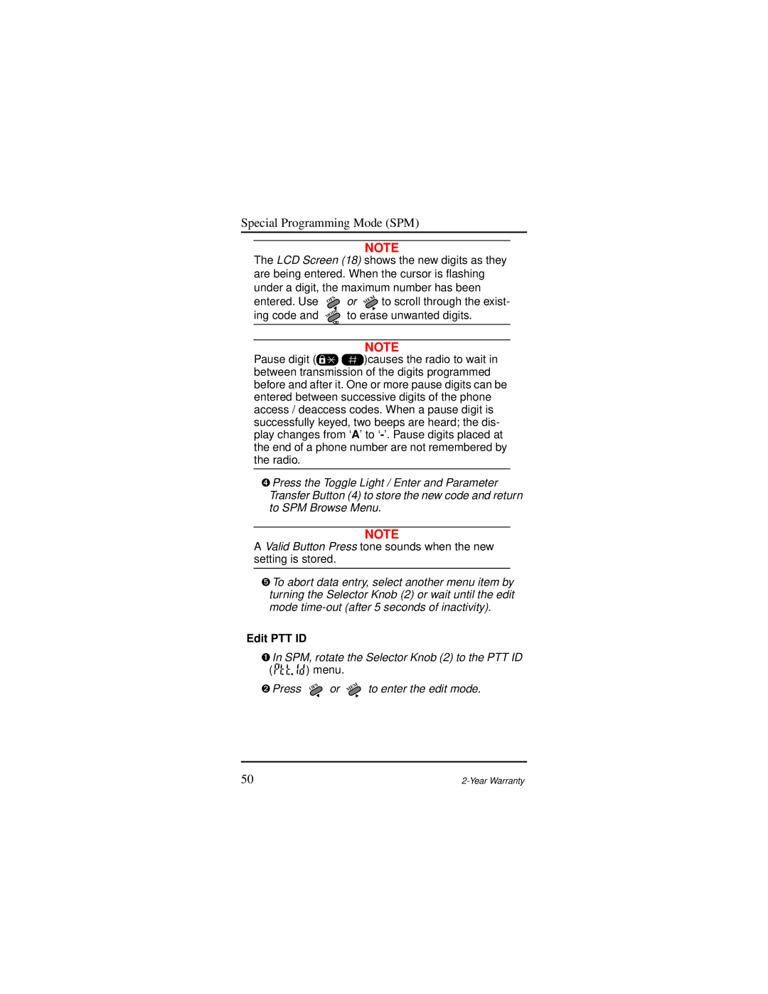 Motorola AP 73 user manual Edit PTT ID, ➊ In SPM, rotate the Selector Knob 2 to the PTT ID 