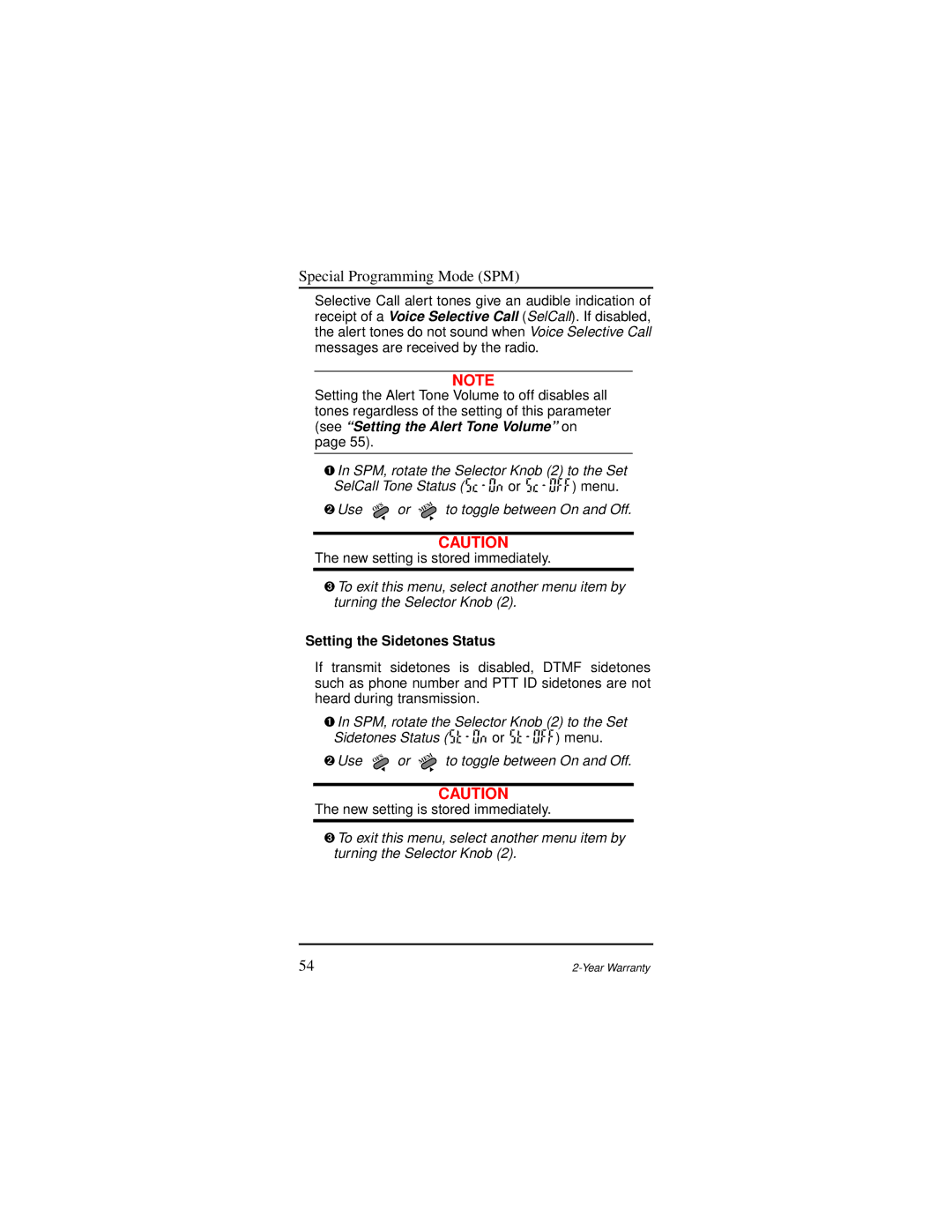 Motorola AP 73 user manual To toggle between On and Off, Setting the Sidetones Status 