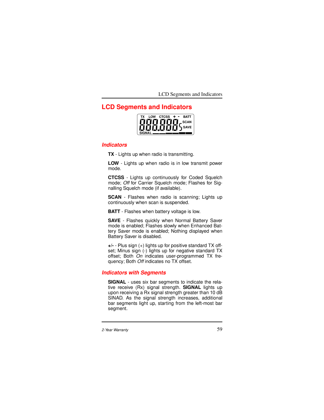 Motorola AP 73 user manual LCD Segments and Indicators, Indicators with Segments 